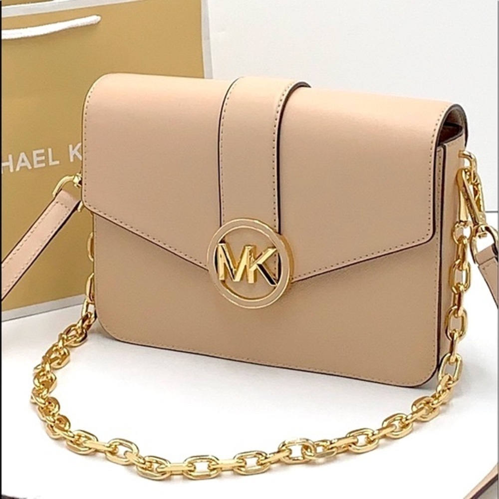 MICHAEL KORS CARMEN MEDIUM CONVERTIBLE SHOULDER BAG BUFF COLOR - Picture 1 of 16